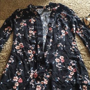 T shirt dress, black with red and blue flowers